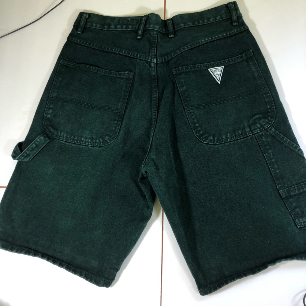 Vintage Guess Men's Dark Green Carpenter Shorts 100% Cotton Made in USA